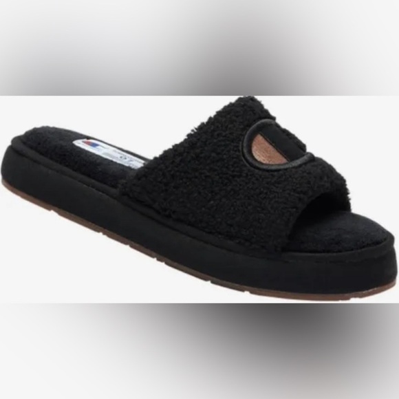 Champion Shoes - black size 7 champion fluffy slides!